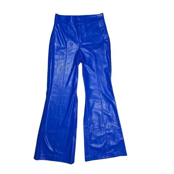 Alice + Olivia Dylan Blue Glossy Faux Leather High-Waisted Wide-Leg Pants Size 4 - Picture 6 of 7